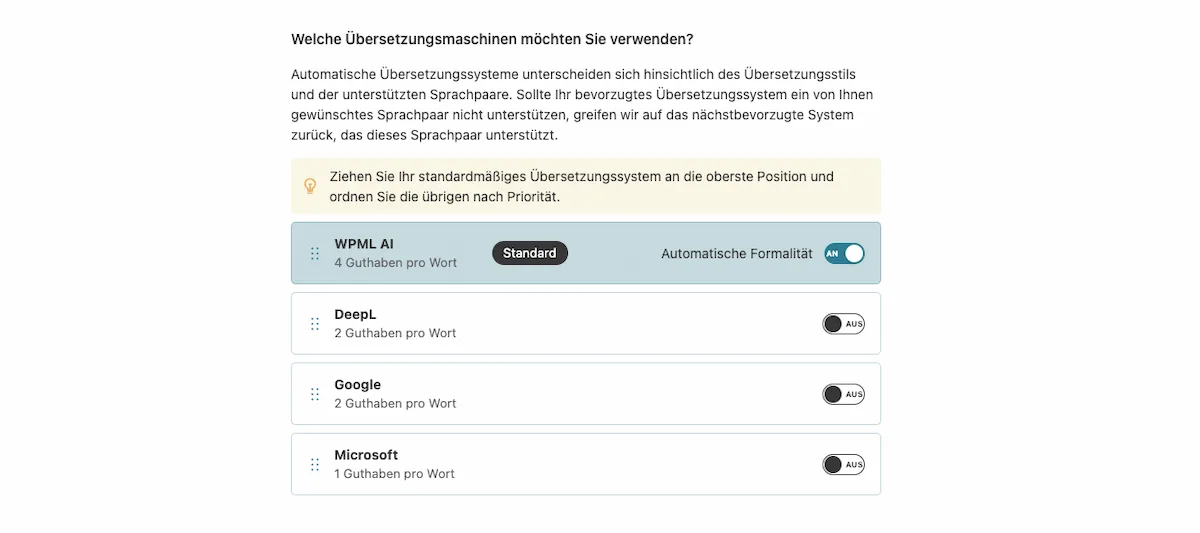 WPML - Welche Übersetzungsmaschinen möchten Sie verwenden?