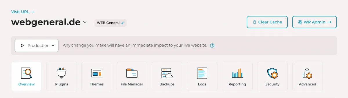 Rocket.net Dashboard Funktionen